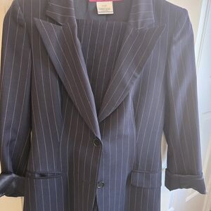 Women's Navy Pinstripe Blazer - Tailored Single-Breasted Sport Coat